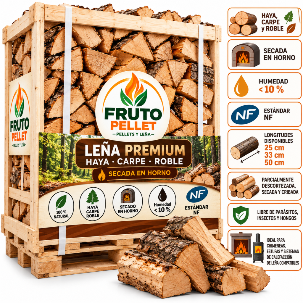 Leña Premium Haya Carpe Roble -  Secada en Horno, Humedad <10%