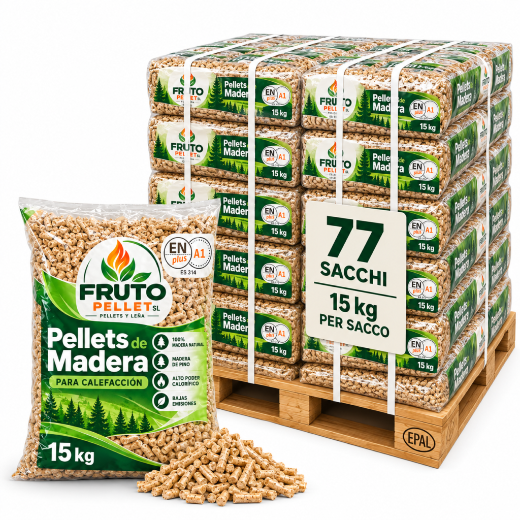 Pellets de madera ENplus A1 Fruto Pellet – Palet 1155 kg, 77 sacos de ...