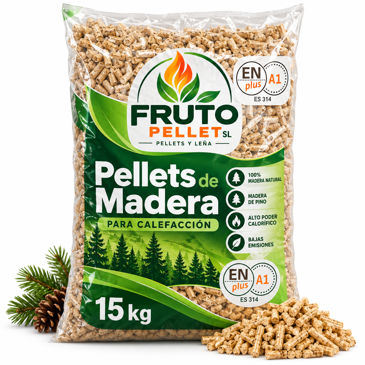 Pellets de madera ENplus A1 Fruto Pellet – Palet 1155 kg, 77 sacos de ...