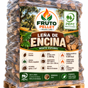 Leña de Encina Fruto Pellet PEFC - Palet 2 m³, 1100 kg al corte verde