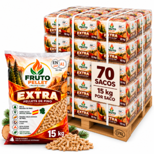 Fruto Pellet EXTRA – Pellets de pino ENplus A1 – Palet 1050 kg, 70 sacos de 15 kg